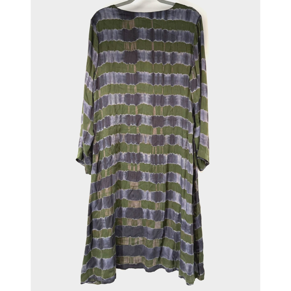 Neeru Kumar Artsy Tunic Dress Womens L Gray Green Tie Dye Stripes Art To Wear